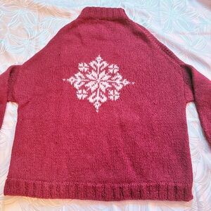 Hand Crafted Maroon Cowl Sweater with Snowflake Design - Size Small to Large